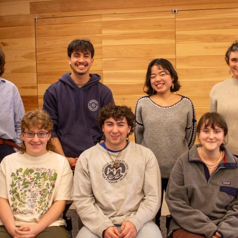 A group of Thoreau Farm & Garden fellows, peer advisors, and program leaders gather at the end of the fall trimester.