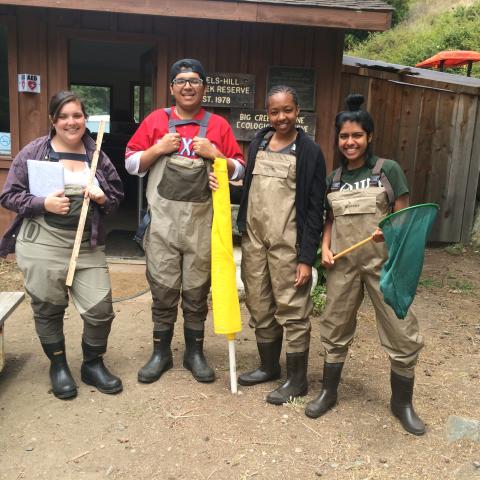 Students in wading gear.