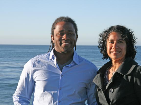 Justin Cummings and Erika Zavaleta in front of the ocean