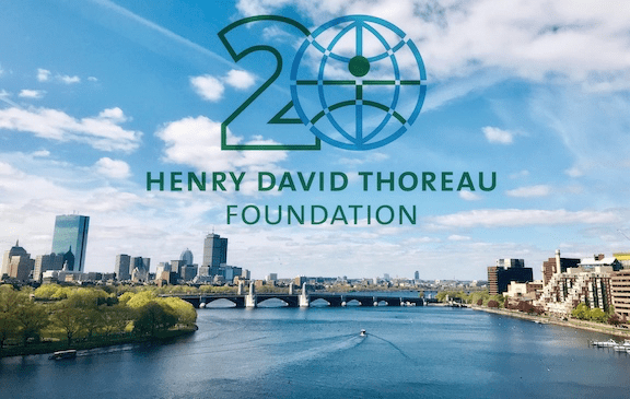 Boston skyline with the words Henry David Thoreau Foundation and the number 20